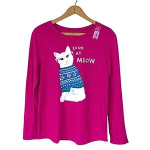 SO Girls “Look at Meow” Pink Cat Graphic Long Sleeve Tee Size 16 NWT
